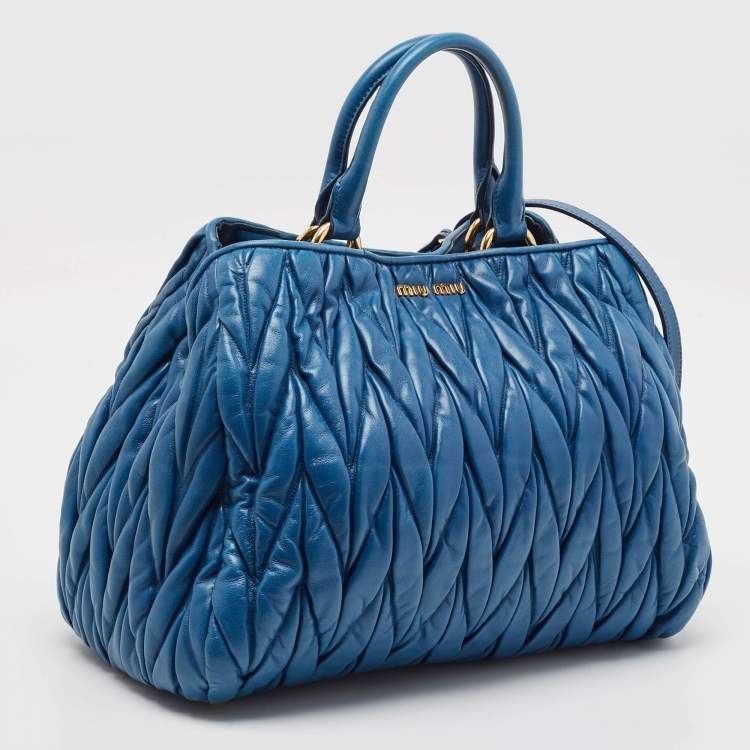 Pre Owned Miu Miu Blue Matelassé Leather Satchel