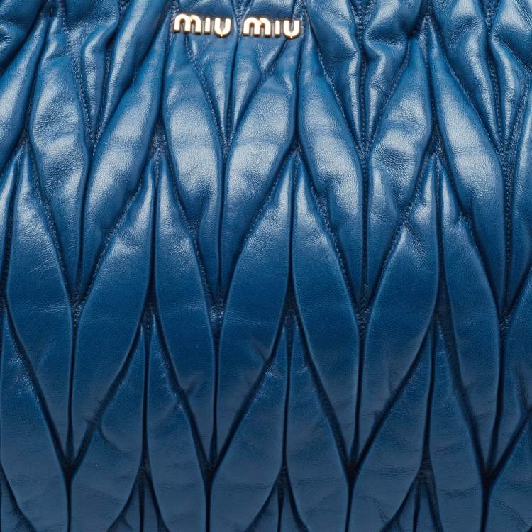 Pre Owned Miu Miu Blue Matelassé Leather Satchel