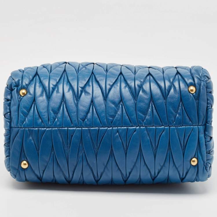 Pre Owned Miu Miu Blue Matelassé Leather Satchel