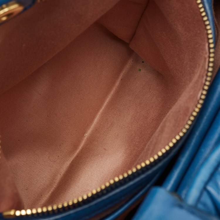 Pre Owned Miu Miu Blue Matelassé Leather Satchel
