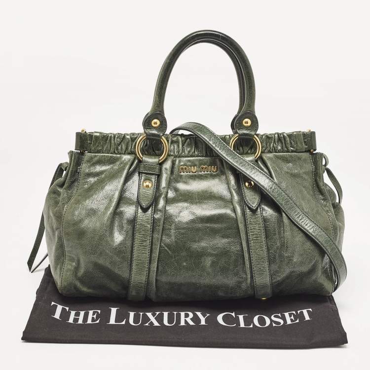 Pre Owned Miu Miu Green Vitello Lux Gathered Leather Satchel