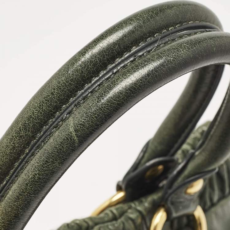 Pre Owned Miu Miu Green Vitello Lux Gathered Leather Satchel