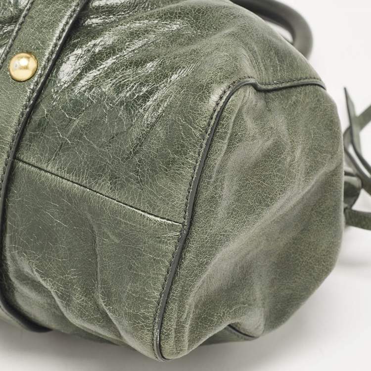 Pre Owned Miu Miu Green Vitello Lux Gathered Leather Satchel