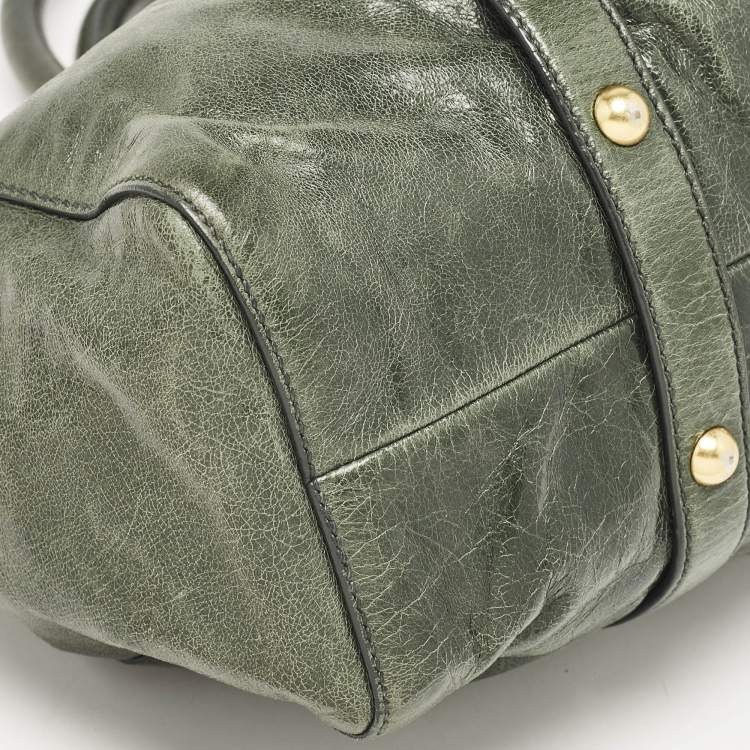 Pre Owned Miu Miu Green Vitello Lux Gathered Leather Satchel
