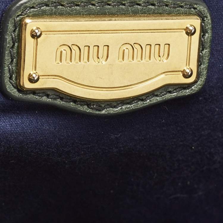 Pre Owned Miu Miu Green Vitello Lux Gathered Leather Satchel
