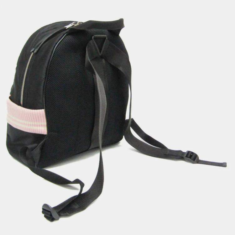 Pre Owned Miu Miu Black Nylon/Knit Cat Applique Backpack