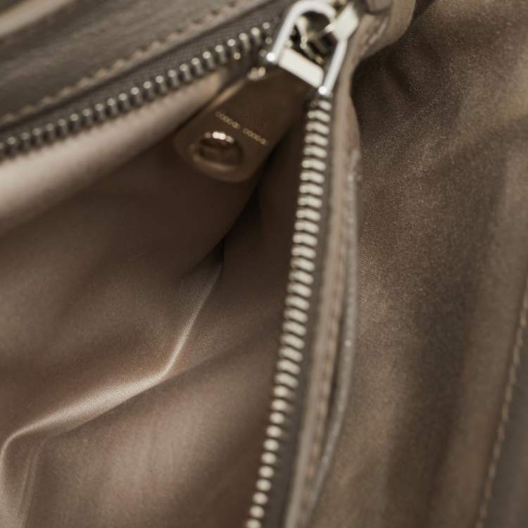Pre Owned Miu Miu  Beige/Grey Madras Leather Pushlock Flap Chain Shoulder Bag