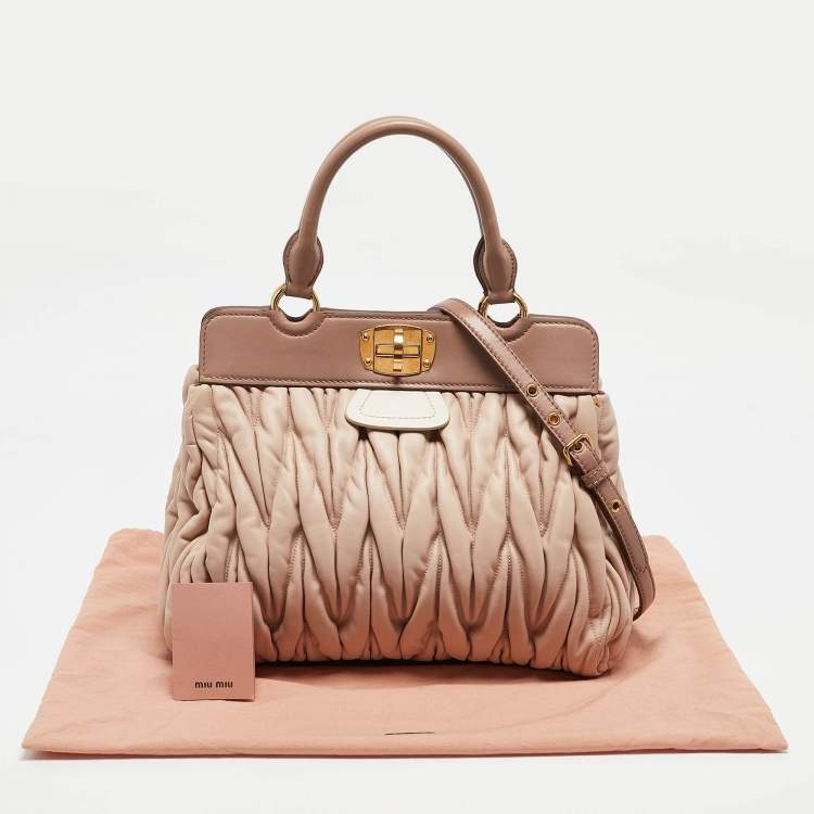 Pre Owned Miu Miu Tricolor Matelasse Leather Turn Lock Tote