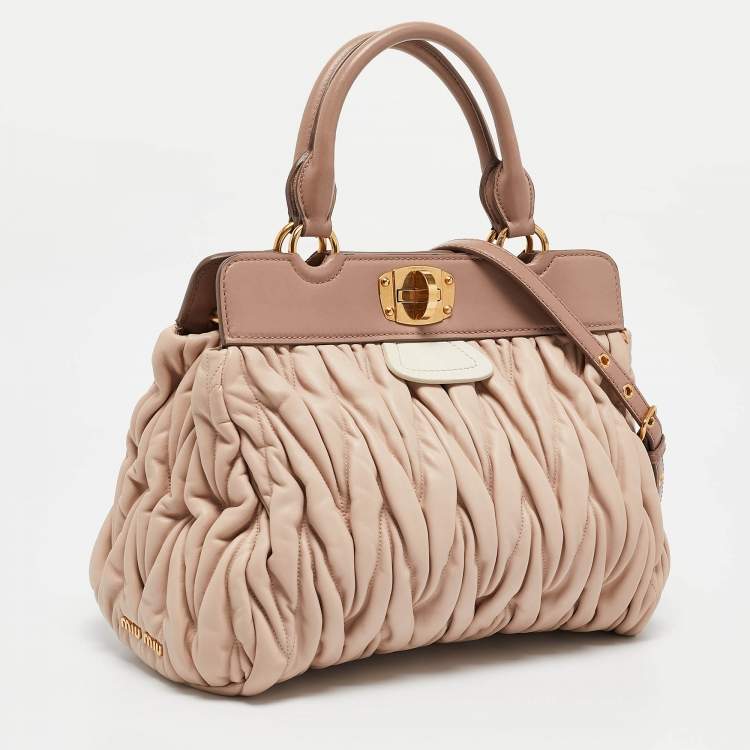 Pre Owned Miu Miu Tricolor Matelasse Leather Turn Lock Tote