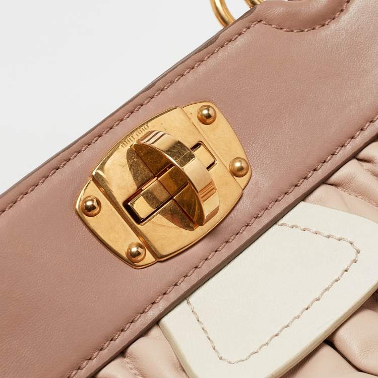 Pre Owned Miu Miu Tricolor Matelasse Leather Turn Lock Tote