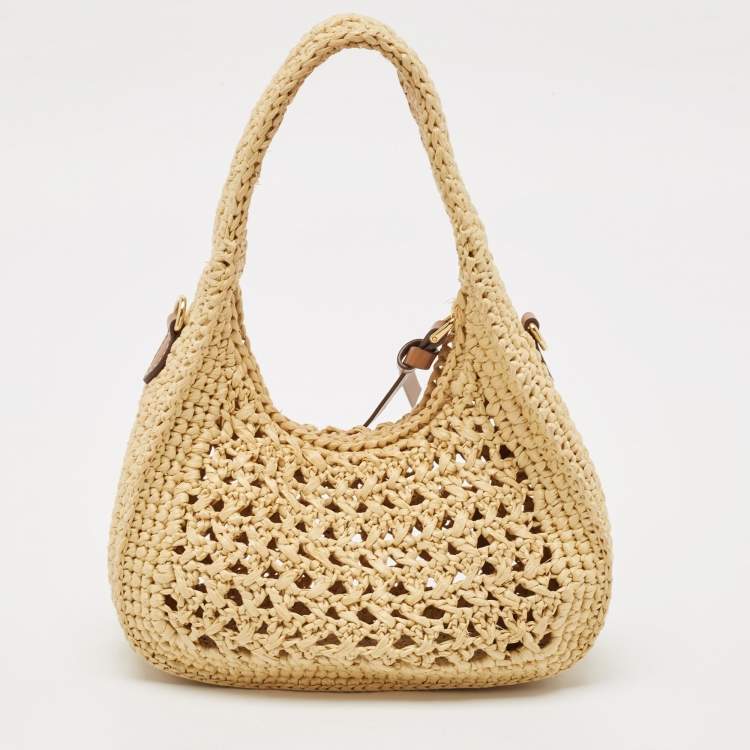 Pre Owned Miu Miu Natural Raffia Effect Wander Hobo
