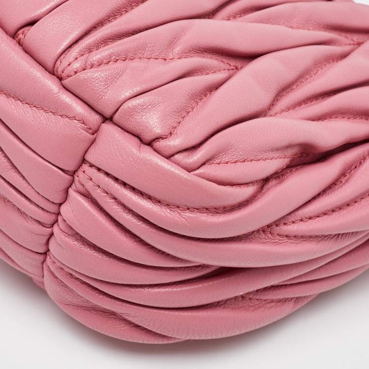 Pre Owned Miu Miu Pink Matelassé Leather Wander Mini Hobo
