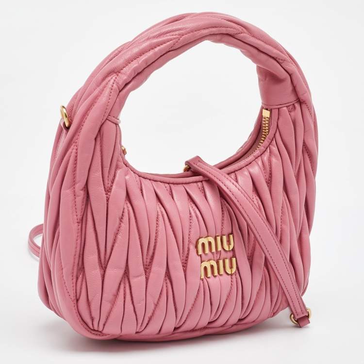 Pre Owned Miu Miu Pink Matelassé Leather Wander Mini Hobo