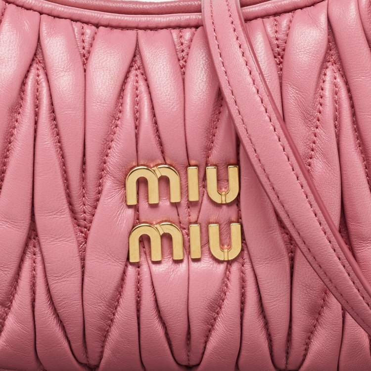 Pre Owned Miu Miu Pink Matelassé Leather Wander Mini Hobo