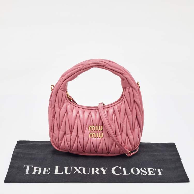 Pre Owned Miu Miu Pink Matelassé Leather Wander Mini Hobo