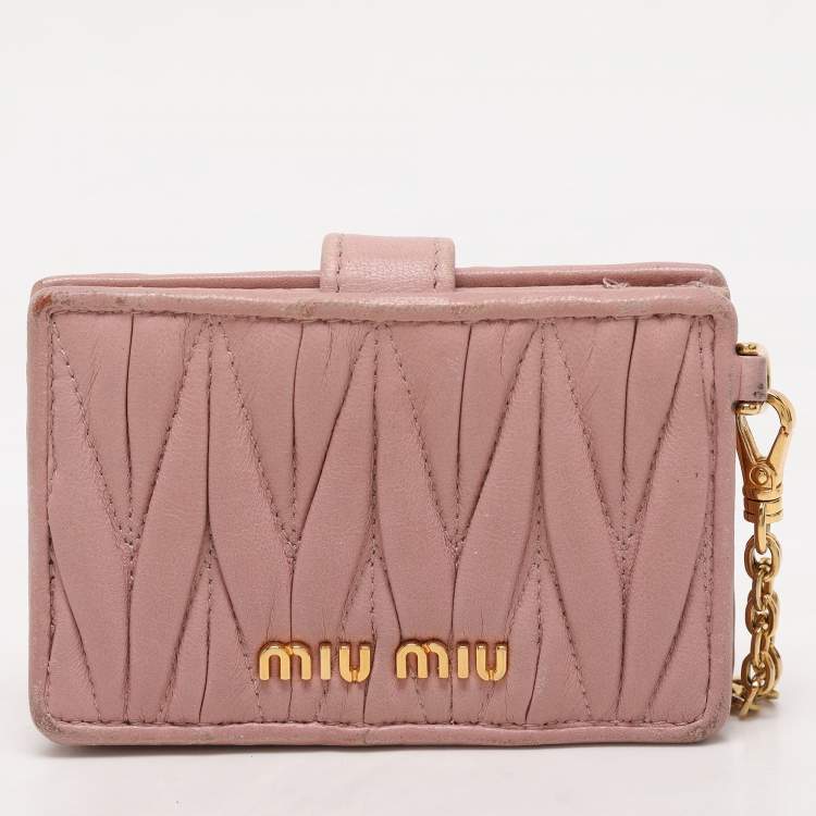 Pre Owned Miu Miu Blush Pink Matelasse Leather Card Holder