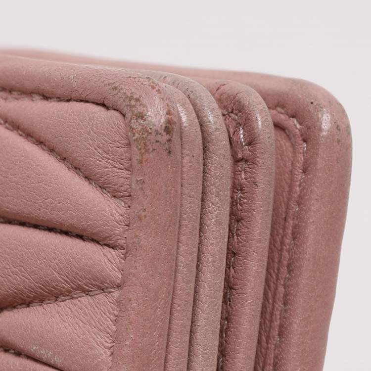 Pre Owned Miu Miu Blush Pink Matelasse Leather Card Holder