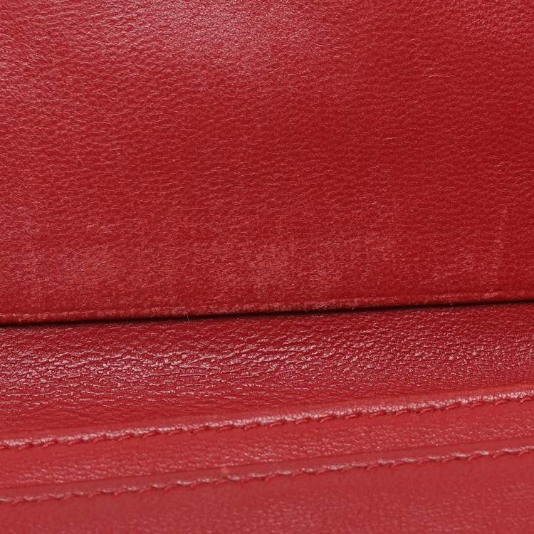 Pre Owned Miu Miu Red Matelasse Lux Leather Card Holder