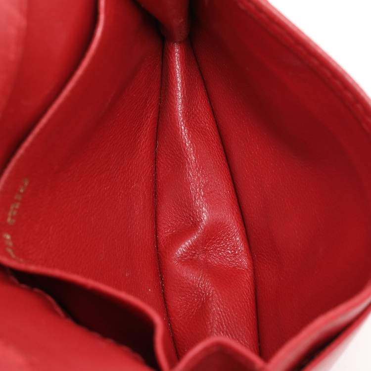 Pre Owned Miu Miu Red Matelasse Lux Leather Card Holder