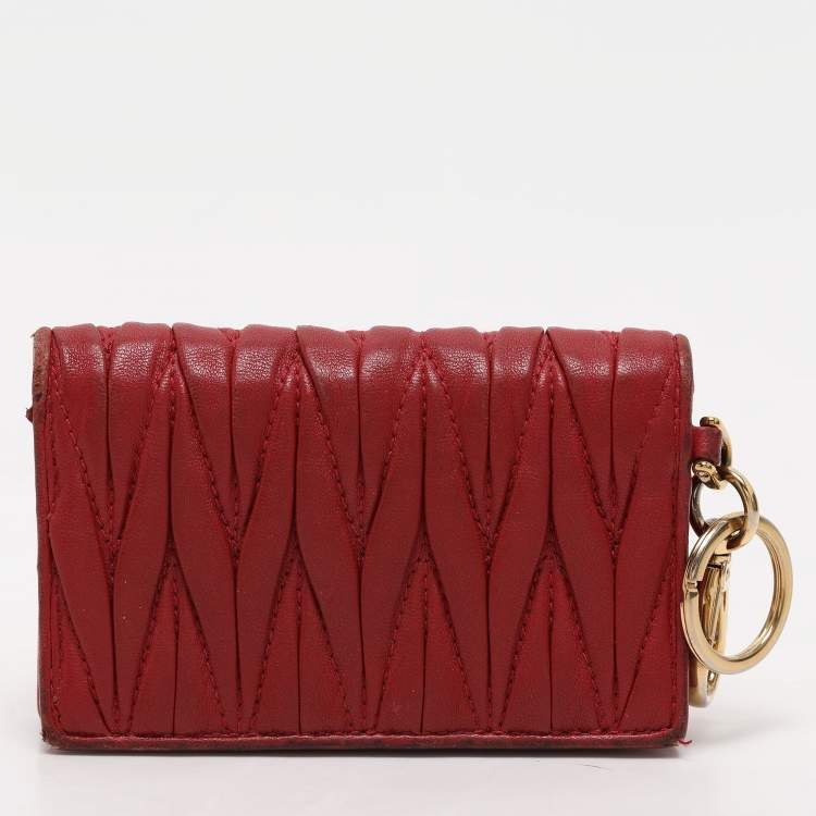 Pre Owned Miu Miu Red Matelasse Lux Leather Card Holder