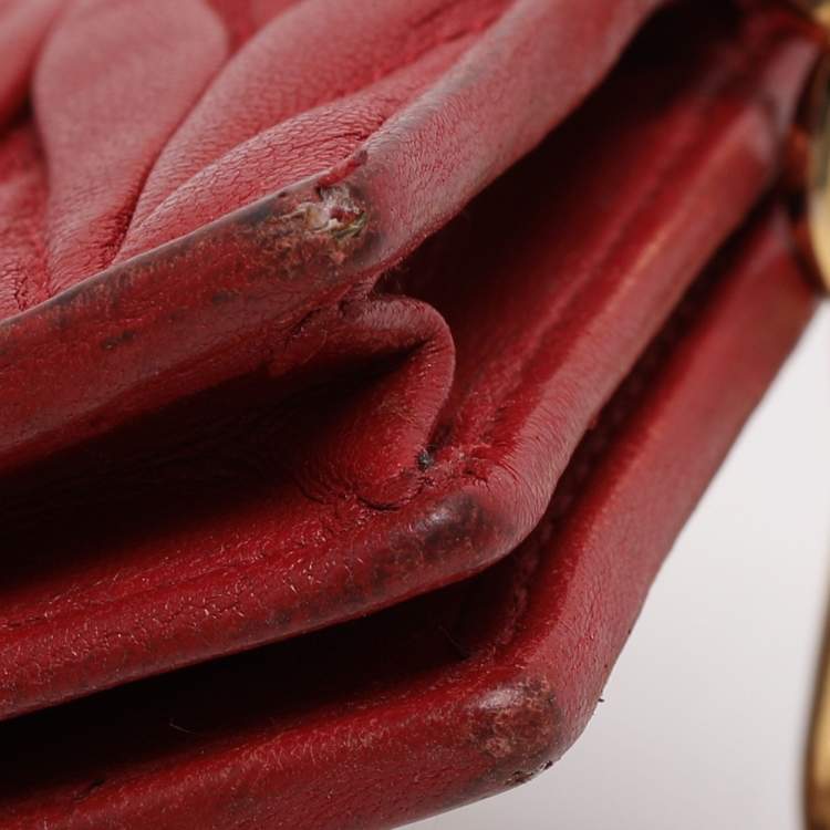 Pre Owned Miu Miu Red Matelasse Lux Leather Card Holder