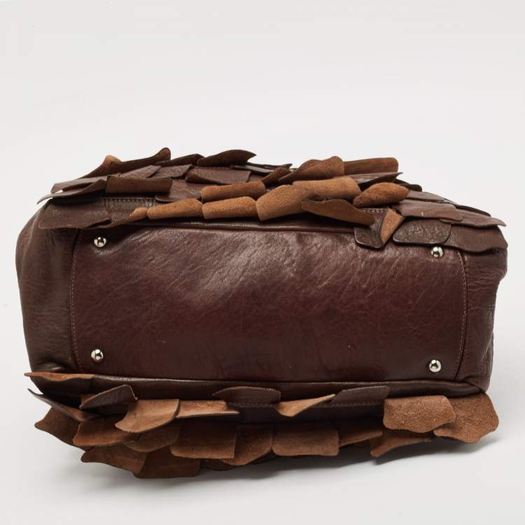 Pre Owned Miu Miu Dark Brown Leather Ruffle Shoulder Bag