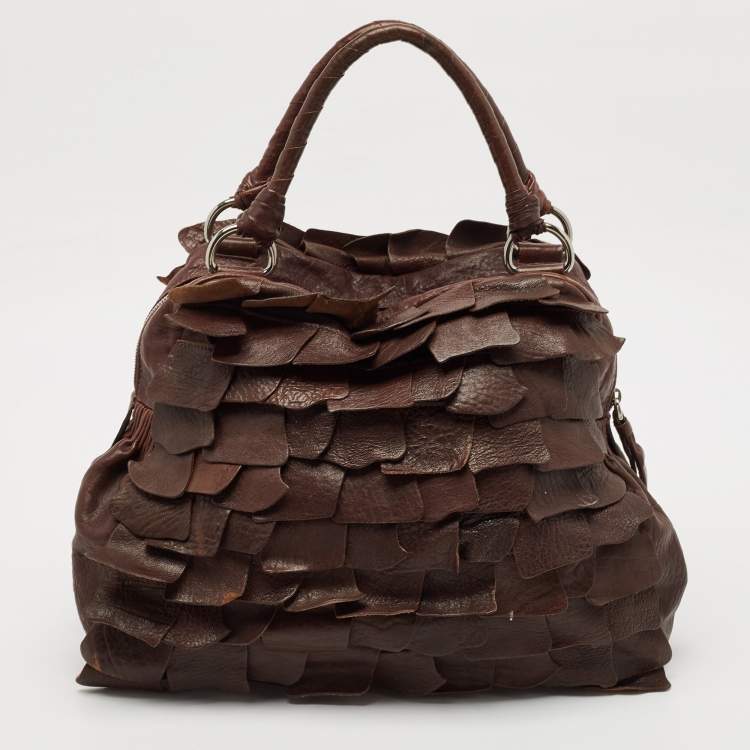 Pre Owned Miu Miu Dark Brown Leather Ruffle Shoulder Bag