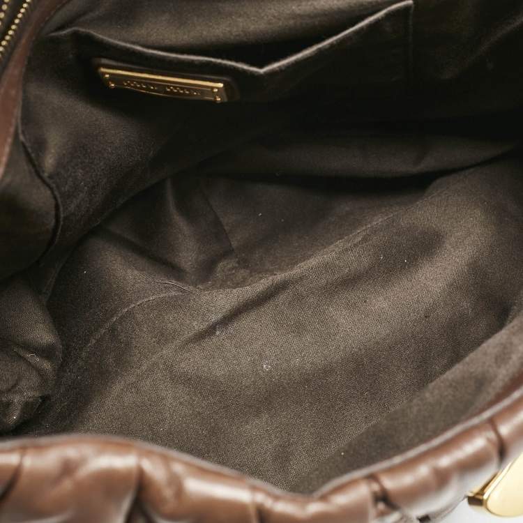 Pre Owned Miu Miu Brown Matelassé Leather Turnlock Flap Top Handle Bag