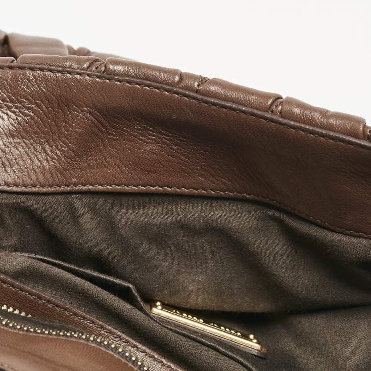 Pre Owned Miu Miu Brown Matelassé Leather Turnlock Flap Top Handle Bag