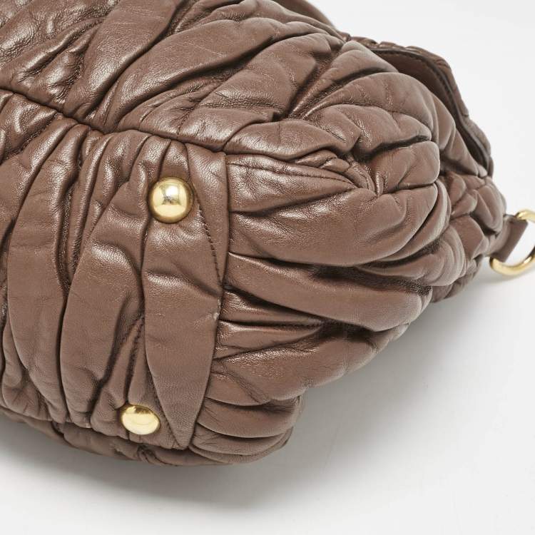 Pre Owned Miu Miu Brown Matelassé Leather Turnlock Flap Top Handle Bag