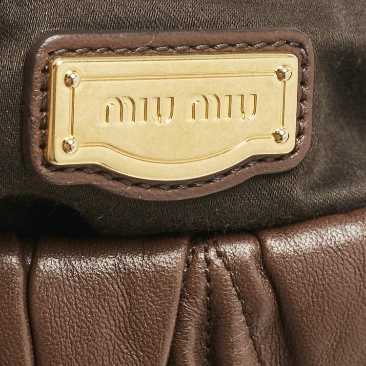 Pre Owned Miu Miu Brown Matelassé Leather Turnlock Flap Top Handle Bag