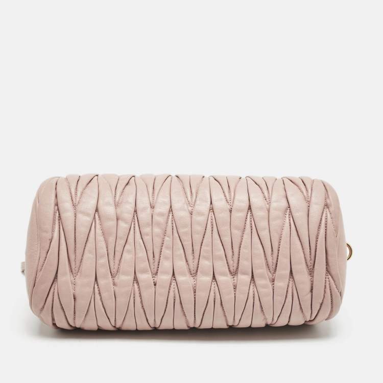 Pre Owned Miu Miu Pink Matelassé Leather Cylinder Bag