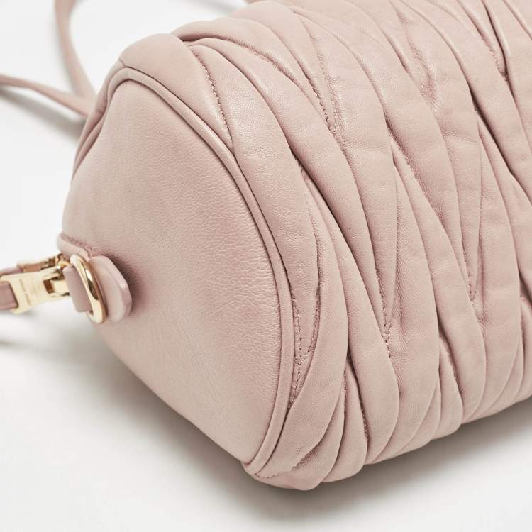 Pre Owned Miu Miu Pink Matelassé Leather Cylinder Bag
