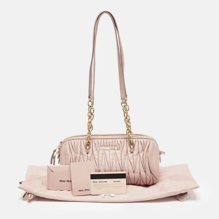 Pre Owned Miu Miu Pink Matelassé Leather Cylinder Bag