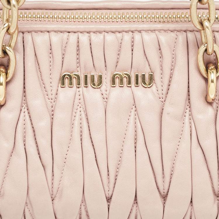 Pre Owned Miu Miu Pink Matelassé Leather Cylinder Bag