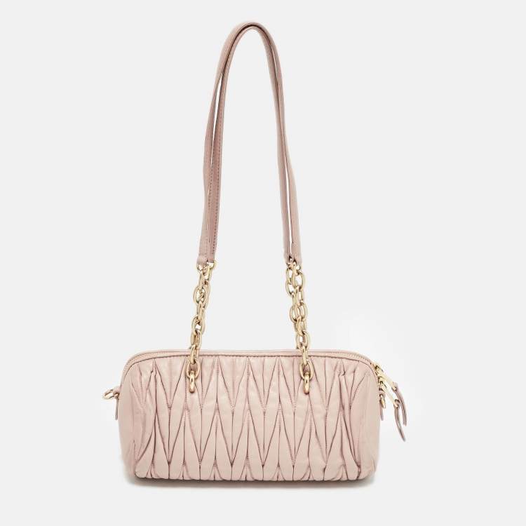 Pre Owned Miu Miu Pink Matelassé Leather Cylinder Bag