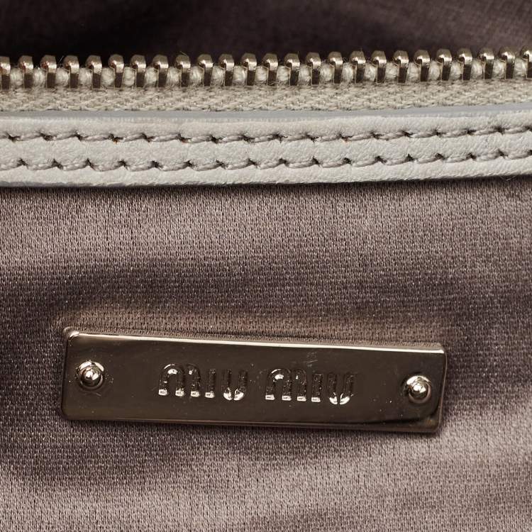 Pre Owned Miu Miu Grey Matelasse Leather Crystal Flap Shoulder Bag