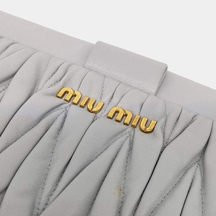 Pre Owned Miu Miu Grey Leather Matelasse Clutch Bag