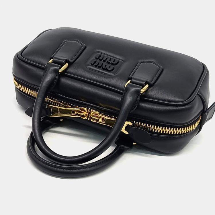 Pre Owned Miu Miu Black Leather Arcadie Crossbody Bag