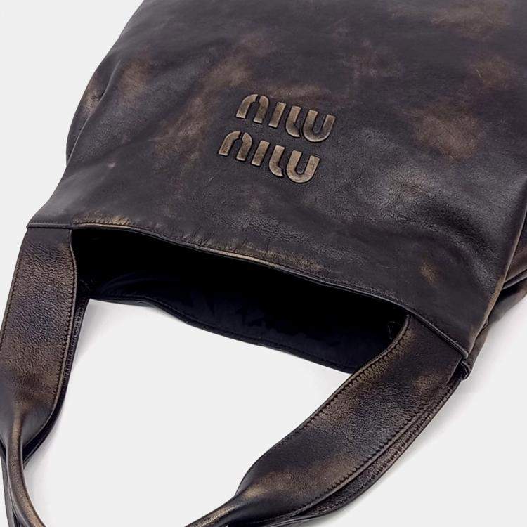 Pre Owned Miu Miu Dark Brown Leather Nappa Hobo Bag
