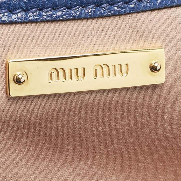Pre Owned Miu Miu Two Tone Blue Madras Leather Pushlock Tote