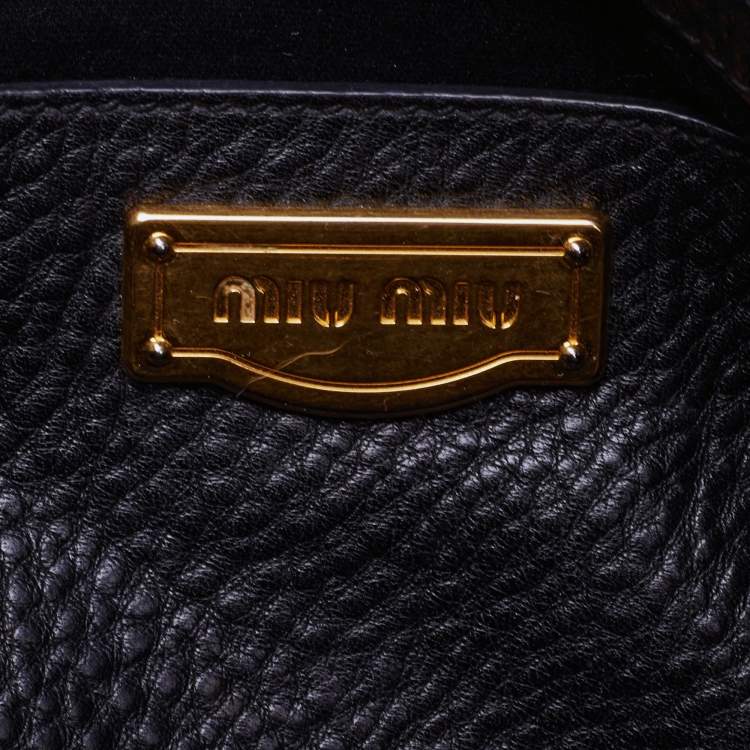 Pre Owned Miu Miu Black Vitello Daino Leather Shopper Tote