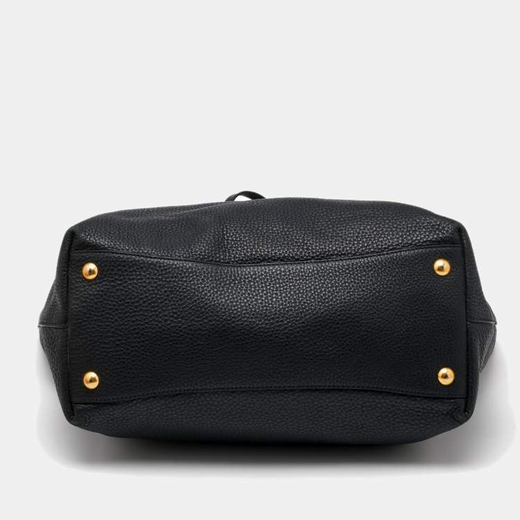 Pre Owned Miu Miu Black Vitello Daino Leather Shopper Tote