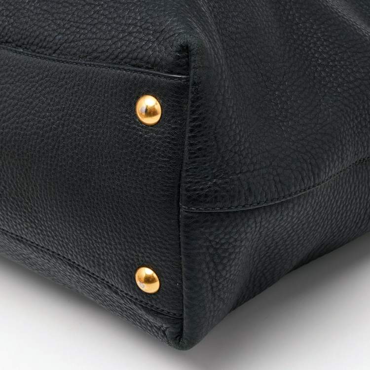 Pre Owned Miu Miu Black Vitello Daino Leather Shopper Tote
