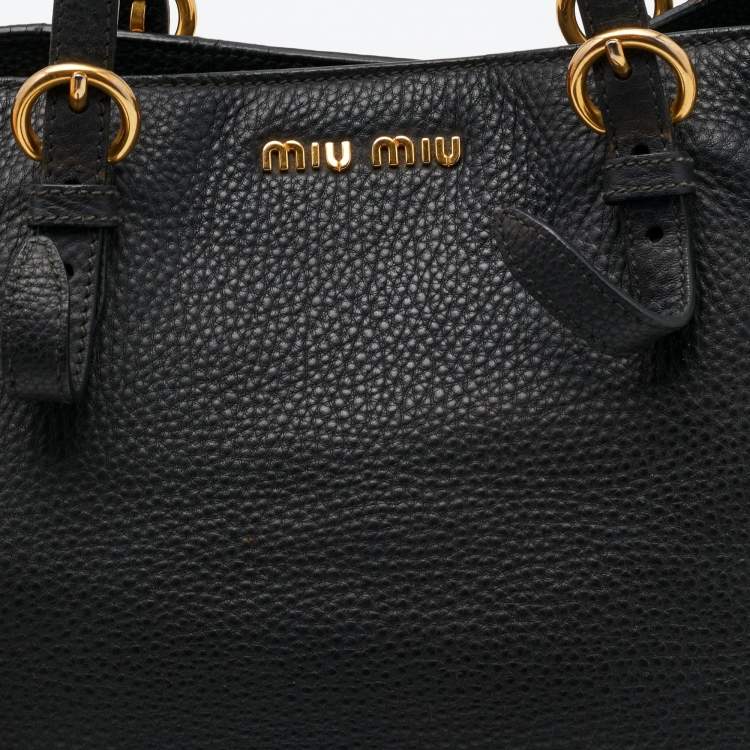 Pre Owned Miu Miu Black Vitello Daino Leather Shopper Tote