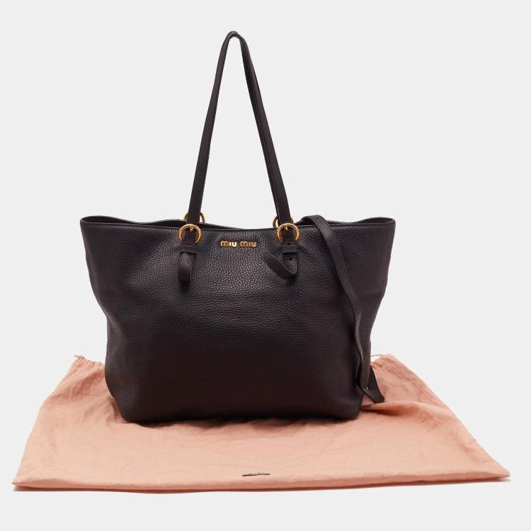Pre Owned Miu Miu Black Vitello Daino Leather Shopper Tote