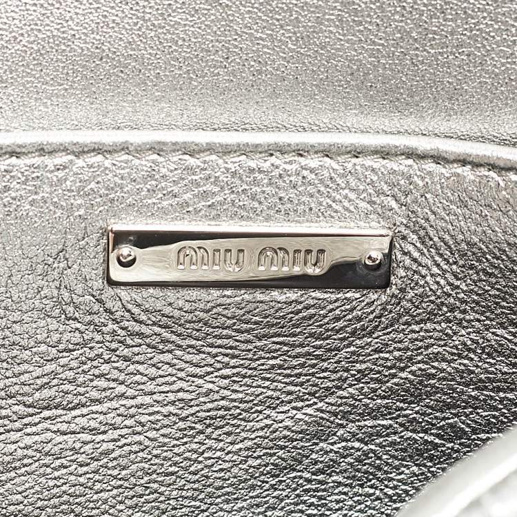 Pre Owned Miu Miu Silver Matelasse Leather Crystal Flap Shoulder Bag