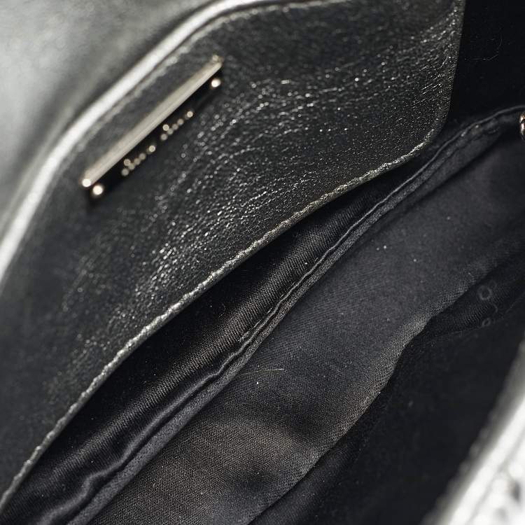 Pre Owned Miu Miu Silver Matelasse Leather Crystal Flap Shoulder Bag