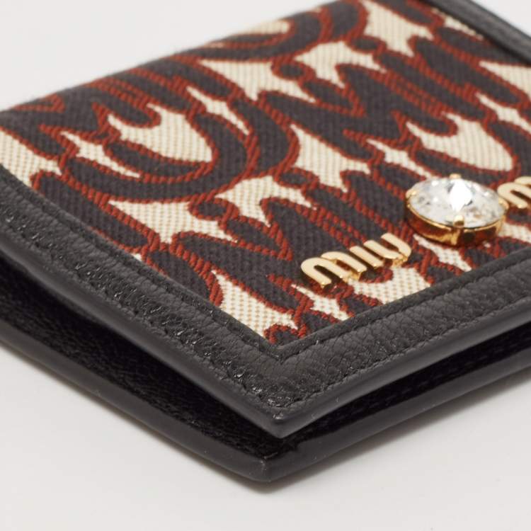 Pre Owned Miu Miu Black/Brown Monogram Canvas and Madras Leather Bifold Wallet
