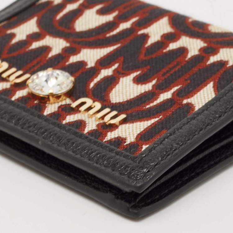 Pre Owned Miu Miu Black/Brown Monogram Canvas and Madras Leather Bifold Wallet